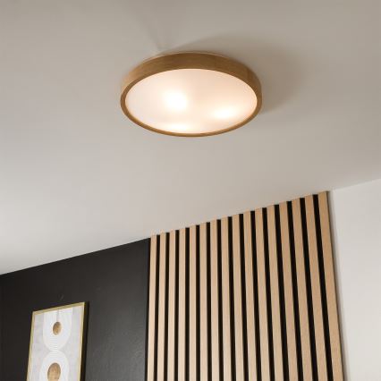 Brilagi - Plafoniera LED RGBW dimmerabile CARVALHO SLIM 3xE27/9W/230V 2700-6500K Wi-Fi rovere Ø 47 cm