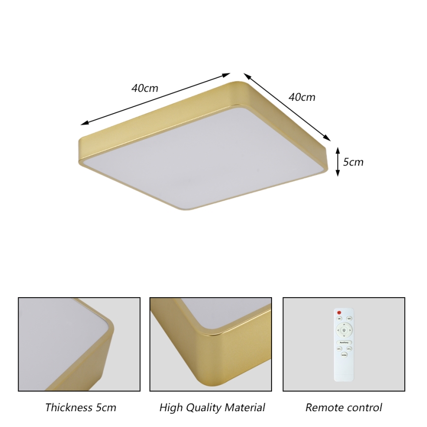 BRILAGI - Plafoniera LED dimmerabile POOL SQUARE LED/36W/230V 3000-6000K 40x40 cm oro + telecomando