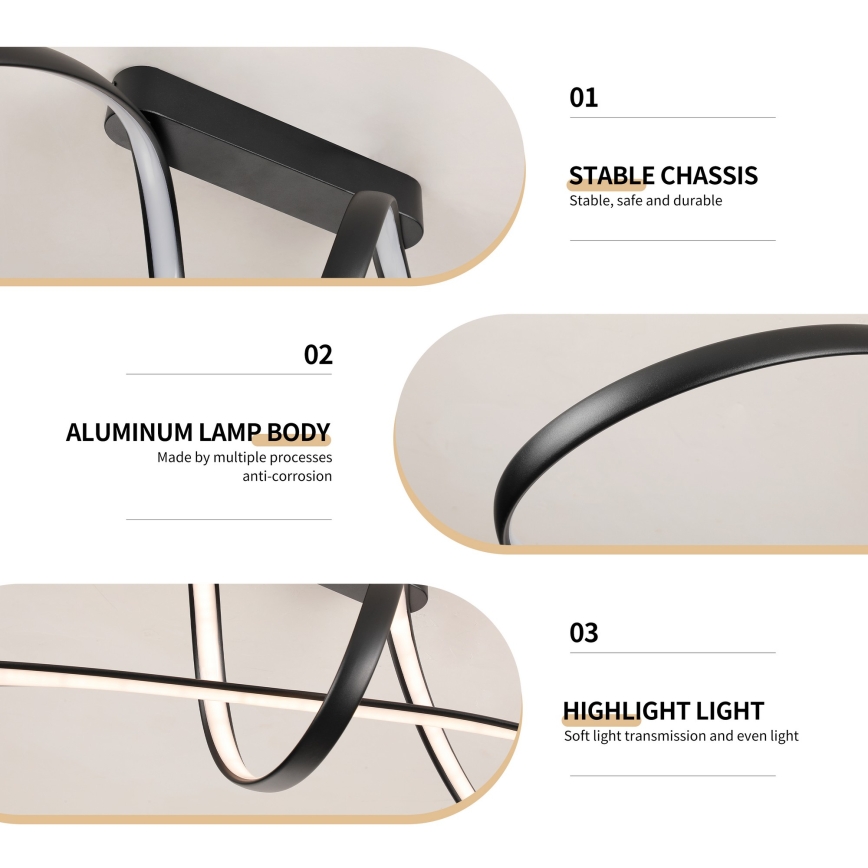 Brilagi - Plafoniera LED dimmerabile a montaggio superficiale TWISTER LED/60W/230V 3000-6000K nero + telecomando
