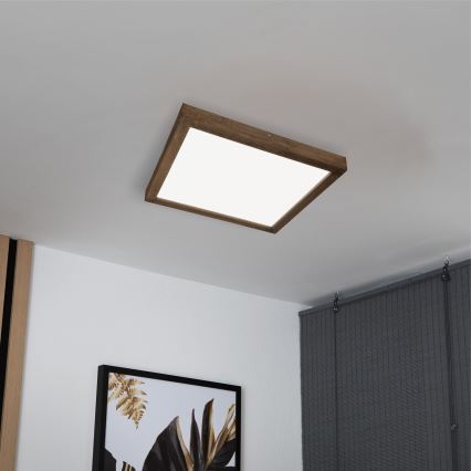 BRILAGI - Plafoniera dimmerabile da soffitto per bagno a LED WOODY FRAME LED/50W/230V rovere/noce 60x60 cm 3000-6000K IP44 + telecomando