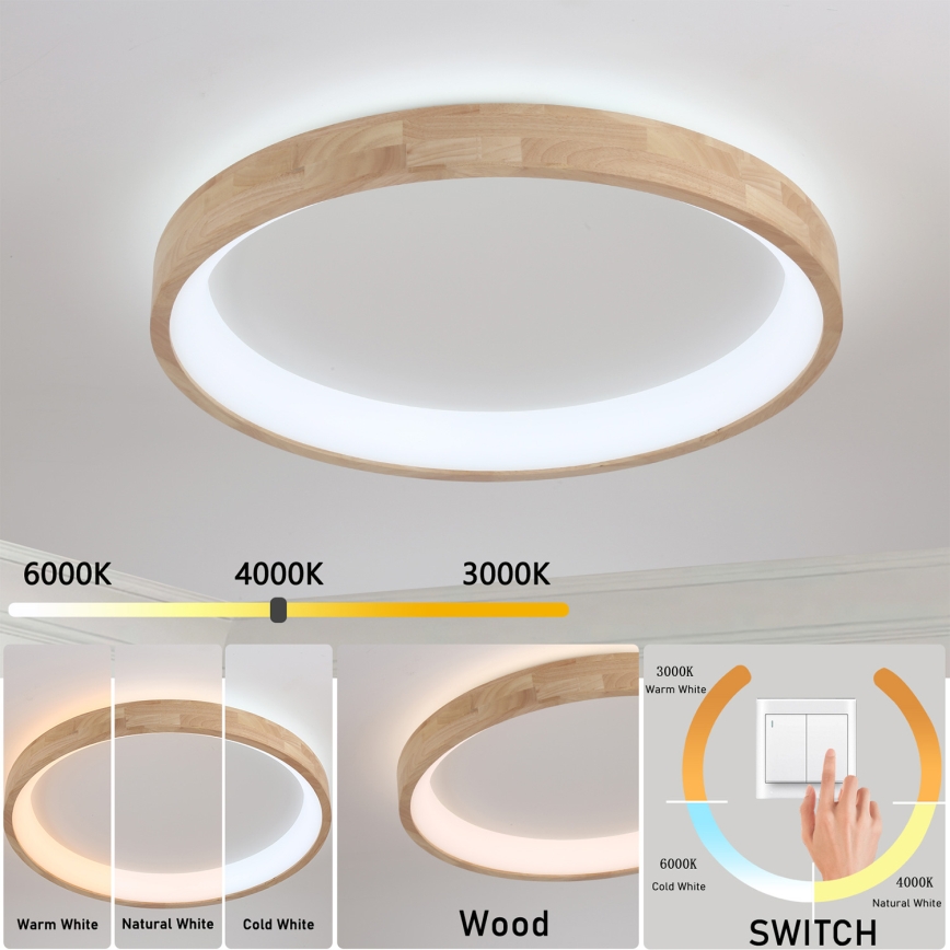 Brilagi - Plafoniera LED FALCON WOOD 60W 230V 3000/4000/6000K Ø 80 cm, finitura in legno