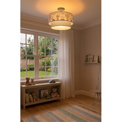 Brilagi - Plafoniera LED per bambini BOBO 1xE27/10W/230V Ø 40 cm crema/blu/orsetti