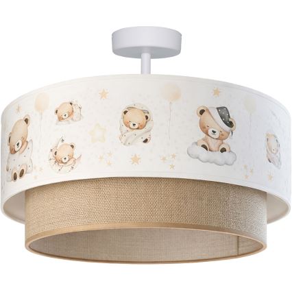 Brilagi-LED Plafoniera per bambini BOBO 1xE27/60W/230V Ø 40 cm bianco/beige/orsetto