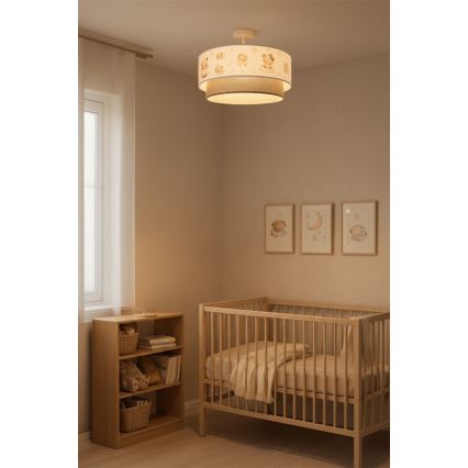 Brilagi-LED Plafoniera per bambini BOBO 1xE27/60W/230V Ø 40 cm bianco/beige/orsetto