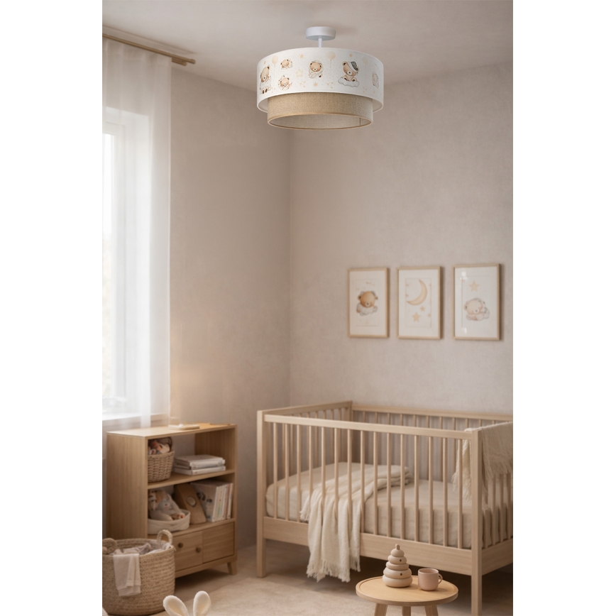 Brilagi-LED Plafoniera per bambini BOBO 1xE27/60W/230V Ø 40 cm bianco/beige/orsetto