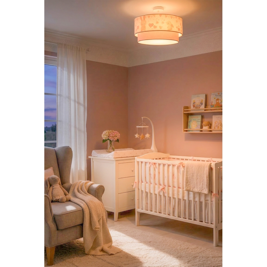 Brilagi - Plafoniera LED per bambini BOBO 1xE27/60W/230V Ø 40 cm crema/rosa/coniglietti