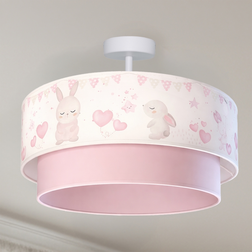 Brilagi - Plafoniera LED per bambini BOBO 1xE27/60W/230V Ø 40 cm crema/rosa/coniglietti