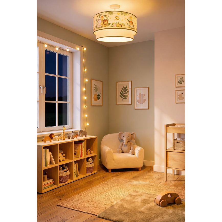 Brilagi - Plafoniera LED per bambini BOBO 1xE27/60W/230V Ø 40 cm crema/verde/giungla