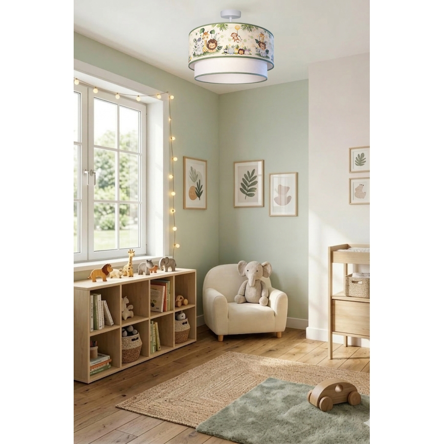 Brilagi - Plafoniera LED per bambini BOBO 1xE27/60W/230V Ø 40 cm crema/verde/giungla