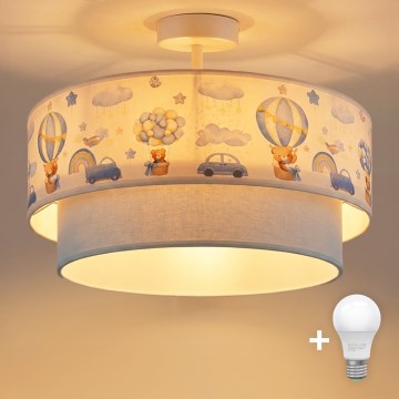 Brilagi-LED Plafoniera per bambini BOBO 1xE27/60W/230V Ø40 cm crema/blu/orsetto