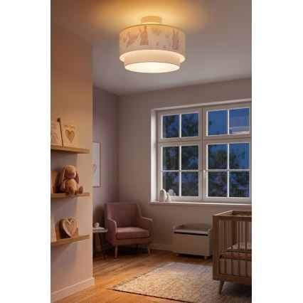 Brilagi - Plafoniera a LED per bambini BOBO 1xE27/60W/230V Ø 40 cm crema/grigio/coniglietti