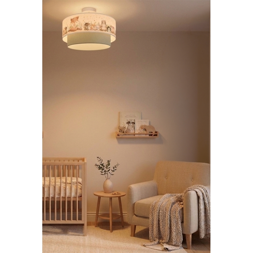 Brilagi-LED Plafoniera per cameretta BOBO 1xE27/60W/230V Ø 40 cm bianco/verde/motivo animale