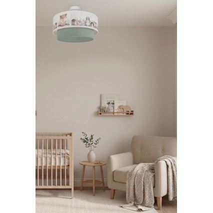 Brilagi-LED Plafoniera per cameretta BOBO 1xE27/60W/230V Ø 40 cm bianco/verde/motivo animale