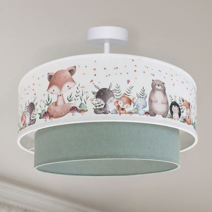 Brilagi-LED Plafoniera per cameretta BOBO 1xE27/60W/230V Ø 40 cm bianco/verde/motivo animale