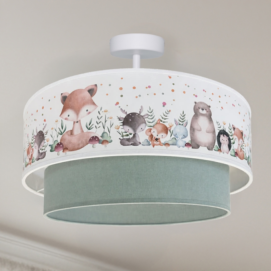 Brilagi-LED Plafoniera per cameretta BOBO 1xE27/60W/230V Ø 40 cm bianco/verde/motivo animale