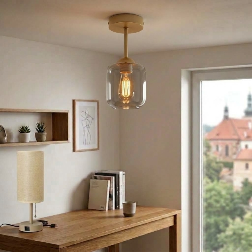 BRILAGI - Plafoniera LED RETRO GLASS 1xE27/60W/230V Ø 14 cm beige/grigio fumé