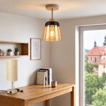 BRILAGI - LED Lampadario a soffitto RETRO GLASS 1xE27/60W/230V Ø 15,5 cm beige/beige fumé