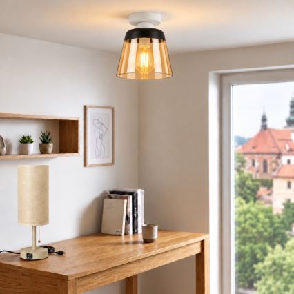 BRILAGI - Plafoniera LED RETRO GLASS 1xE27/60W/230V Ø 15,5 cm bianca/beige fumé