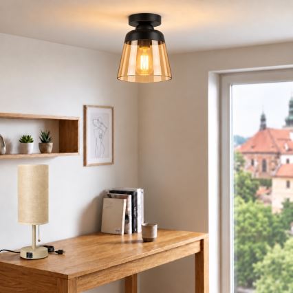 BRILAGI - LED plafoniera RETRO GLASS 1xE27/60W/230V Ø 15,5 cm nera/beige fumé