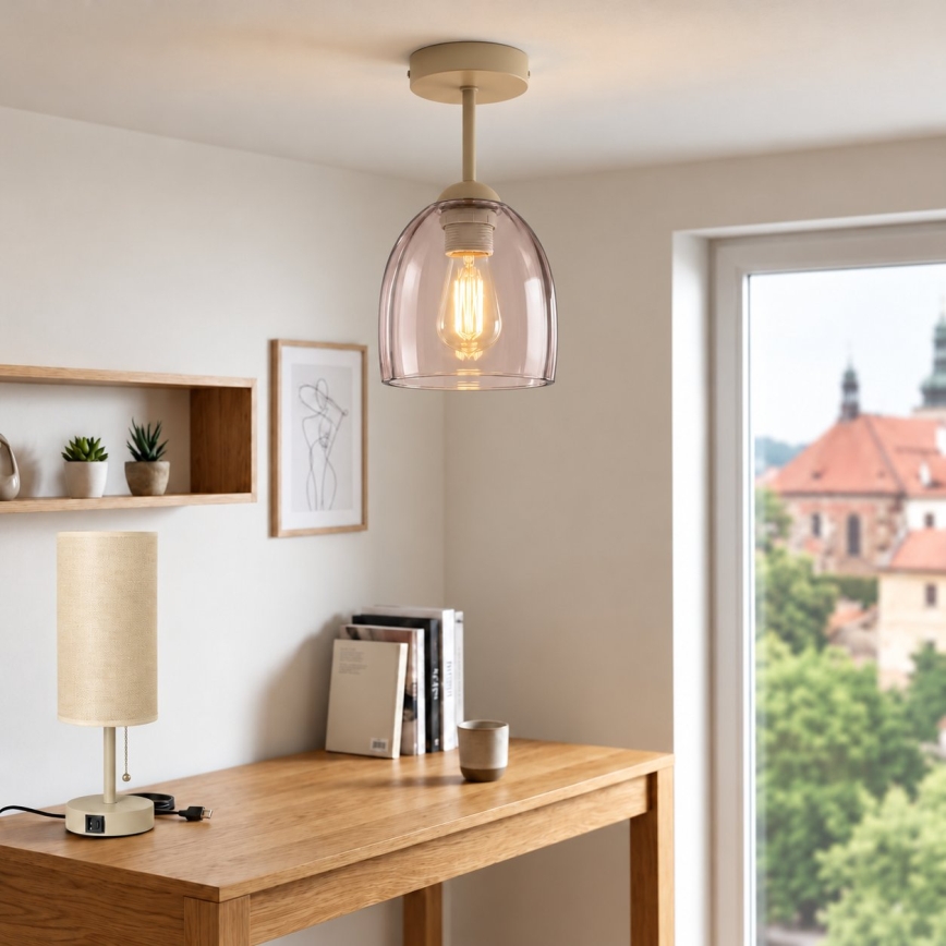 BRILAGI - Lampadario a plafone LED RETRO GLASS 1xE27/60W/230V Ø 17 cm beige/beige fumé
