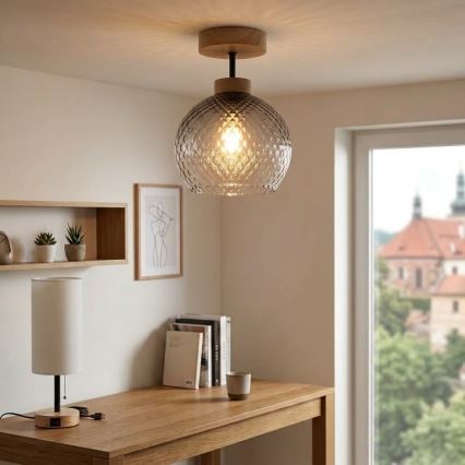BRILAGI - Plafoniera LED RETRO GLASS 1xE27/60W/230V Ø 25 cm rovere/grigio fumé