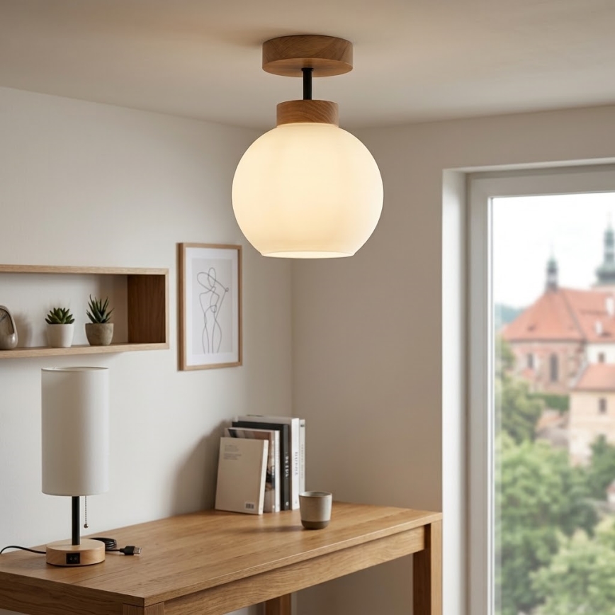 BRILAGI - LED Plafoniera RETRO GLASS 1xE27/60W/230V Ø 15 cm rovere/bianco