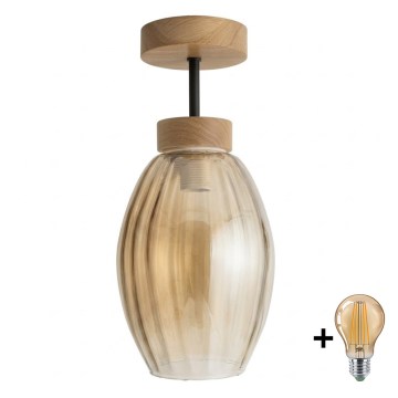 BRILAGI - LED Plafoniera RETRO GLASS 1xE27/60W/230V Ø 17 cm rovere/beige fumé