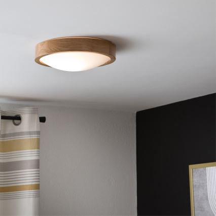 Brilagi - Plafoniera LED RGBW dimmerabile CARVALHO SLIM 1xE27/9W/230V 2700-6500K Wi-Fi rovere Ø 27 cm