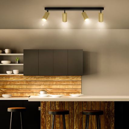 Brilagi - Faretto LED RGBW dimmerabile SELE GOLDEN 4x GU10/4,8W/230V 3000K nero/oro + telecomando