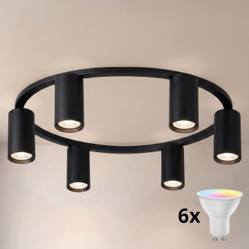 Brilagi - LED RGBW Plafoniera dimmerabile SELE 6xGU10/6,5W/230V 2700-6500K nero + telecomando