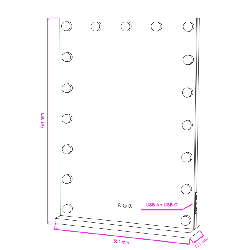 BRILAGI - Specchio da trucco dimmerabile a LED HOLLYWOOD LED/15W/230V CCT + 2x USB 55x77 cm nero