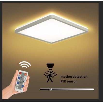 Brilagi - Luce LED dimmerabile con sensore di movimento e crepuscolare ULTRA SLIM LED/18W/230V 30x30 cm + telecomando