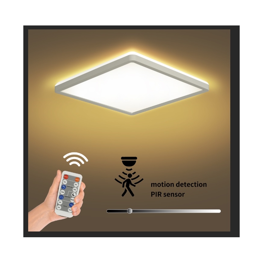 Brilagi - Luce LED dimmerabile con sensore di movimento e crepuscolare ULTRA SLIM LED/18W/230V 30x30 cm + telecomando