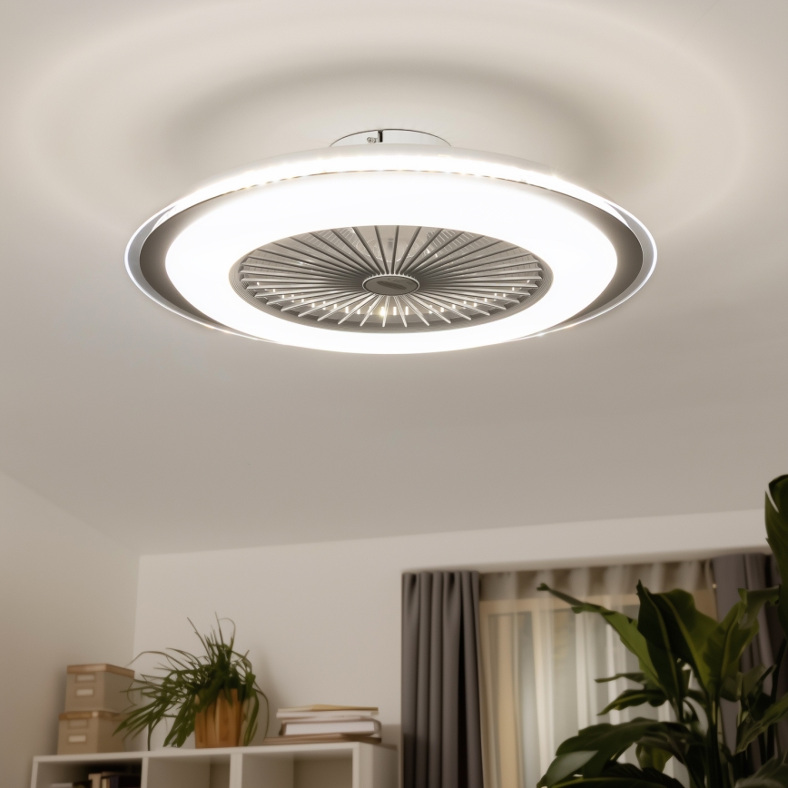 Brilagi - Luce LED dimmerabile con ventola RONDA LED/48W/230V 3000-6000K argento + telecomando