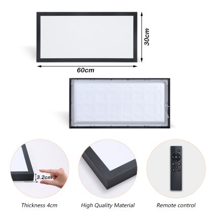 Brilagi - Plafoniera LED dimmerabile da bagno FRAME SMART LED/30W/230V 30x60 cm 3000-6000K  IP44 nero  + telecomando