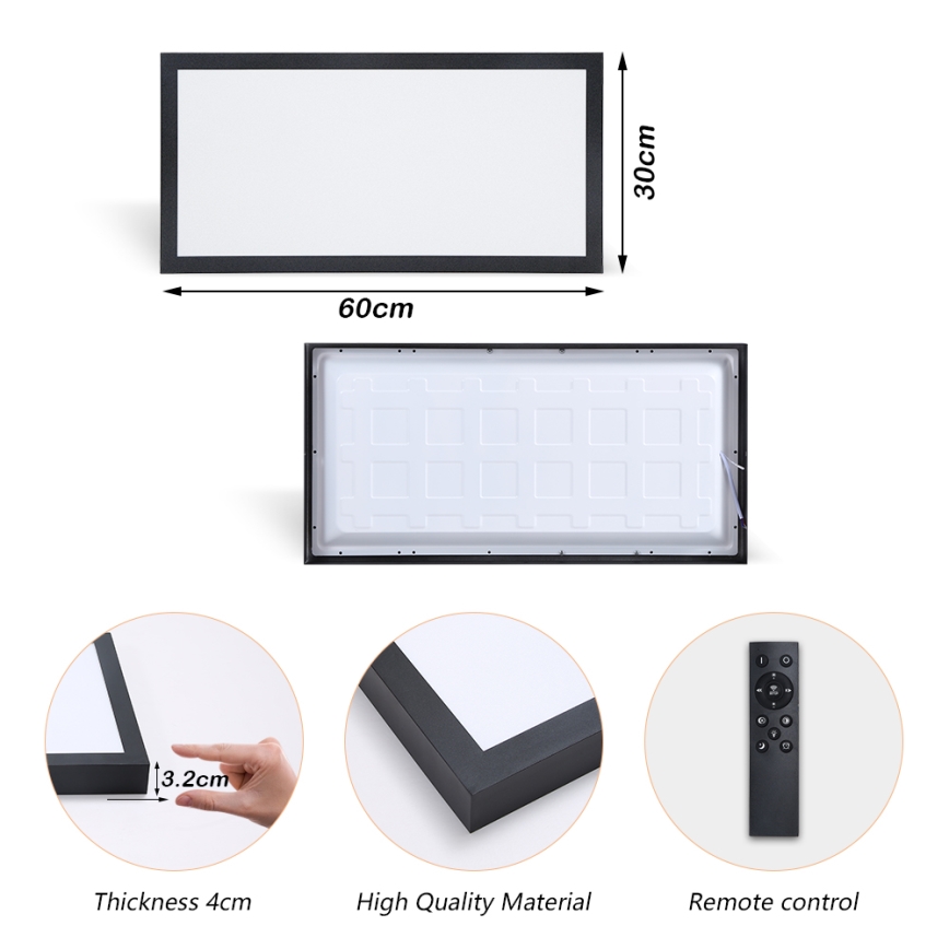 Brilagi - Plafoniera LED dimmerabile da bagno FRAME SMART LED/30W/230V 30x60 cm 3000-6000K  IP44 nero  + telecomando