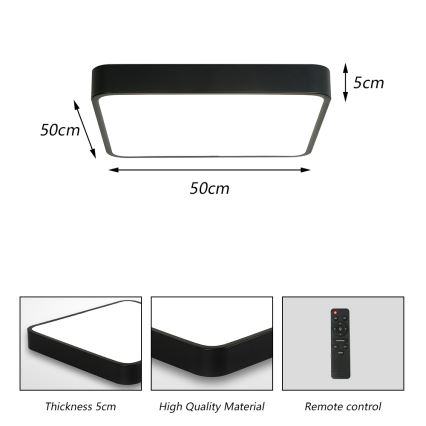 Brilagi - Plafoniera LED dimmerabile POOL LED/48W/230V 3000-6000K 50x50 cm nero + telecomando