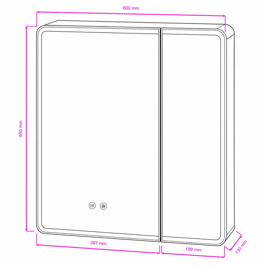 BRILAGI - Mobile da bagno a specchio con retroilluminazione LED NOTO DOUBLE 60x65 cm