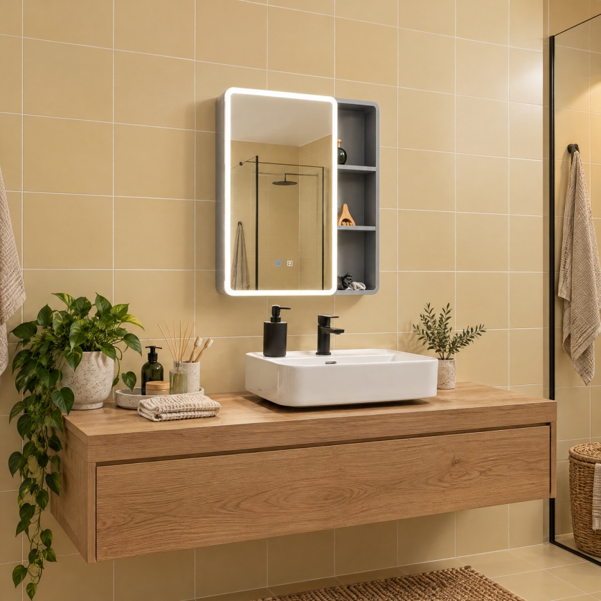 BRILAGI - Mobile da bagno specchiato con retroilluminazione a LED AVOLA SINGLE 55x70 cm