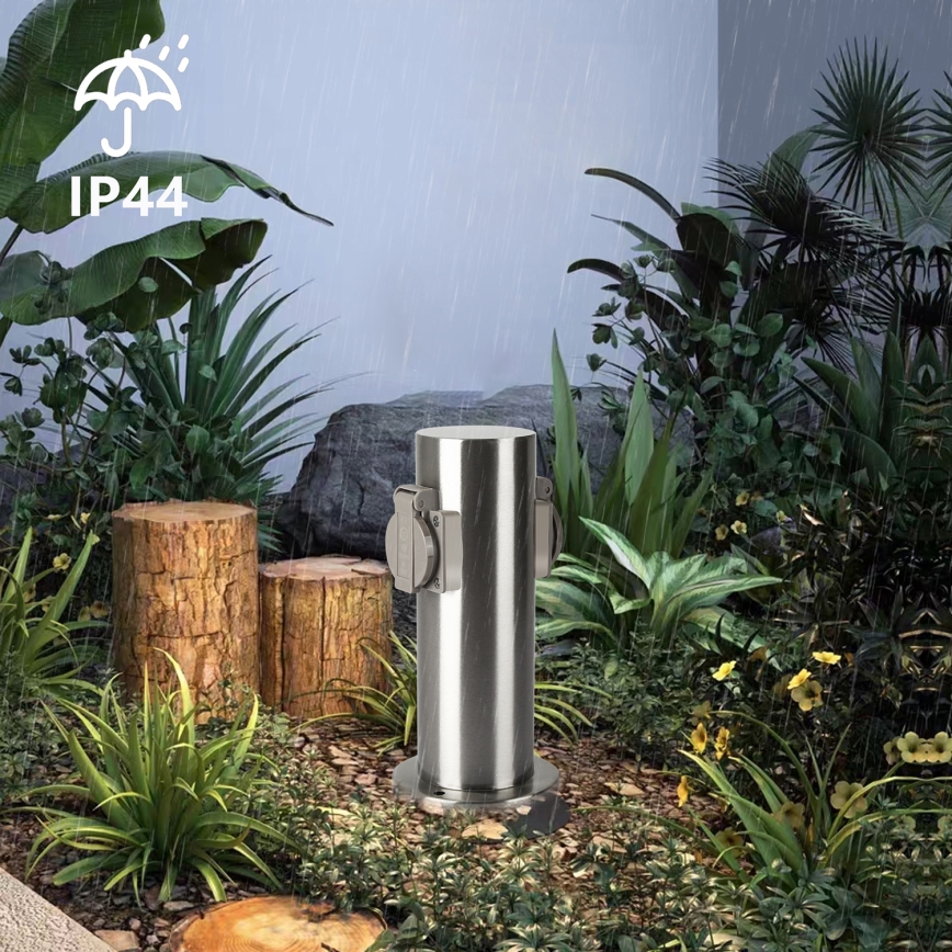 Brilagi - Multipresa verticale da esterno PILLAR 2Z SCHUKO 230V IP44 cromo opaco