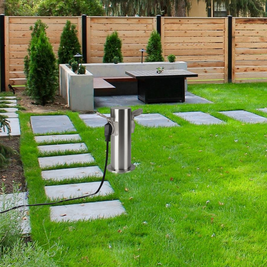 Brilagi - Multipresa verticale da esterno PILLAR 2Z SCHUKO 230V IP44 cromo opaco