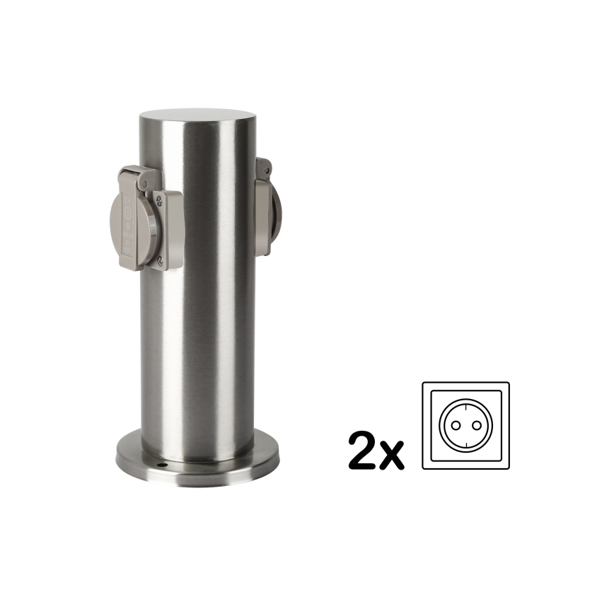 Brilagi - Multipresa verticale da esterno PILLAR 2Z SCHUKO 230V IP44 cromo opaco