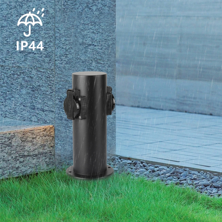 Brilagi - Multipresa verticale da esterno PILLAR 2Z SCHUKO 230V IP44 nero