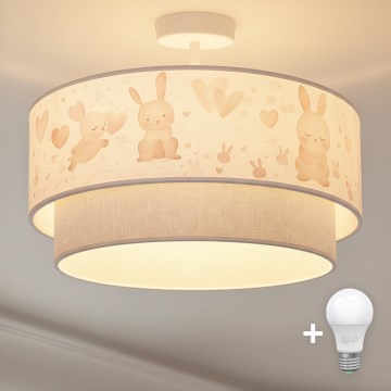 Brilagi - Plafoniera a LED per bambini BOBO 1xE27/60W/230V Ø 40 cm crema/grigio/coniglietti