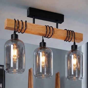 Brilagi - Plafoniera a montaggio superficiale WOOD GLASS 3xE27/60W/230V pino/nero/grigio fumé