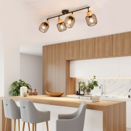 Brilagi - Plafoniera con 4 faretti BASKLITE 4xE27/15W/230V legno/nero