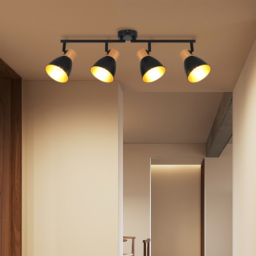 Brilagi - Plafoniera con 4 faretti ODENSE 4xE14/10W/230V in legno di caucciù/nero