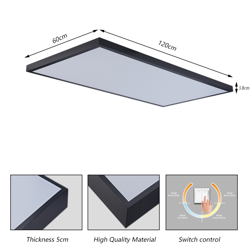 Brilagi - Plafoniera LED da bagno FRAME LED/96W/230V 120x60 cm 3000/4000/6000K IP44 nera