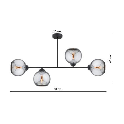 Brilagi - Plafoniera da soffitto DIOR 4xE27/60W/230V nero/grigio fumé