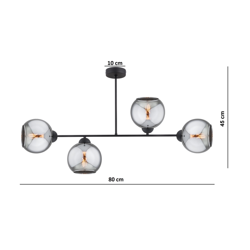 Brilagi - Plafoniera da soffitto DIOR 4xE27/60W/230V nero/grigio fumé